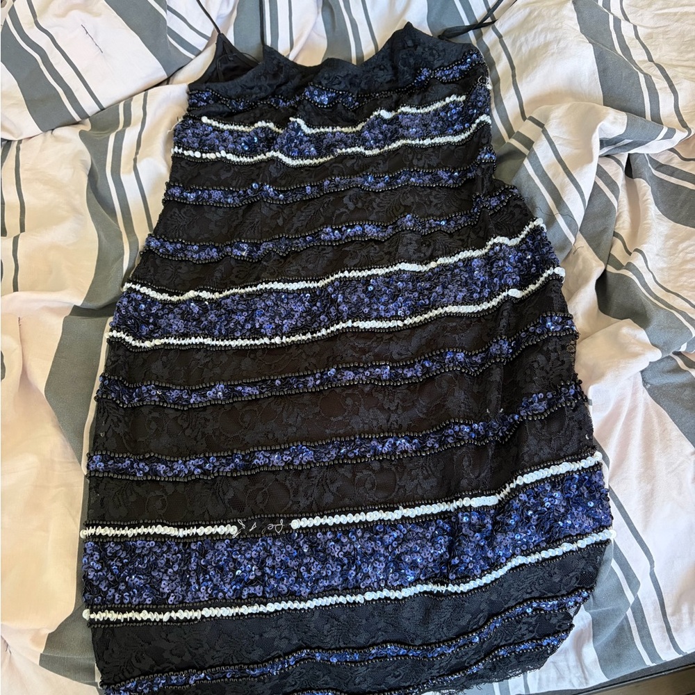 Adrianna papell blue and black sequin dress